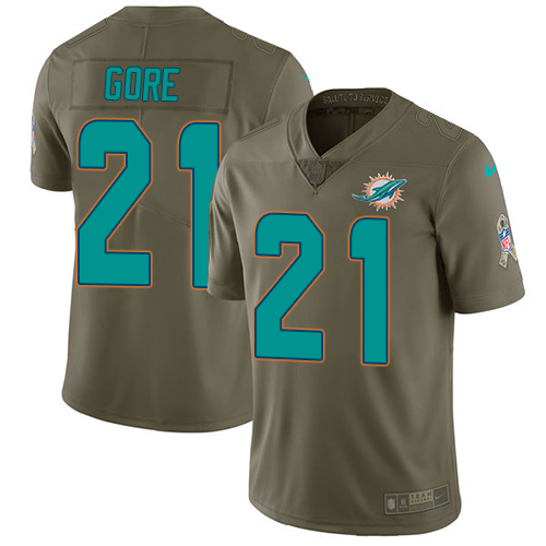 Nike Dolphins #21 Frank Gore Olive Men's Stitched NFL Limited Salute To Service Jersey - Click Image to Close